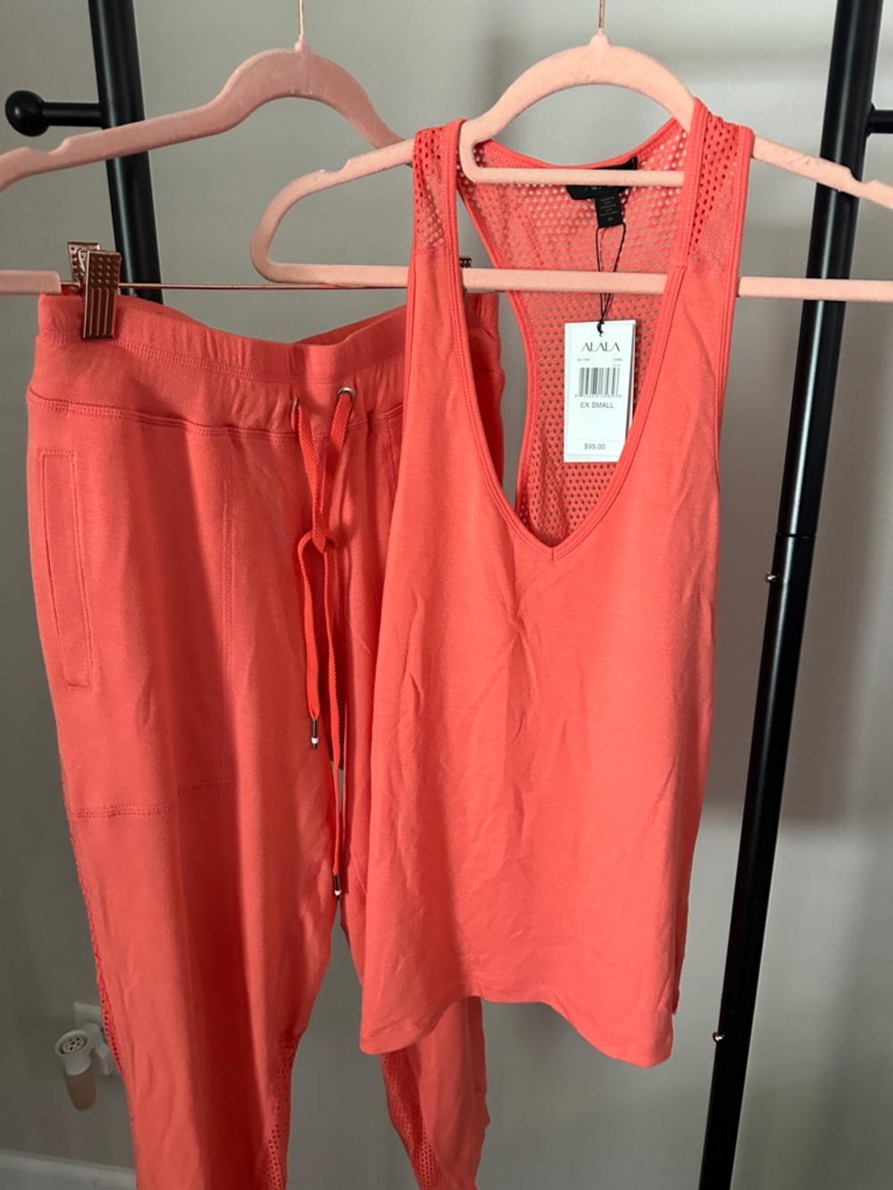 Alaia Coral-Orange Mesh Detail Tank and Jogger Set